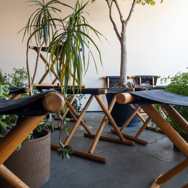 Black Canvas and Wood Folding Stools