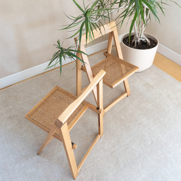 70s Wood and Cane Folding Chairs