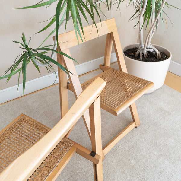 70s Wood and Cane Folding Chairs