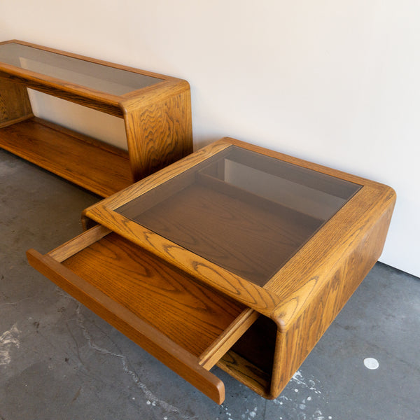 Matching Oak and Glass Console and Coffee Table