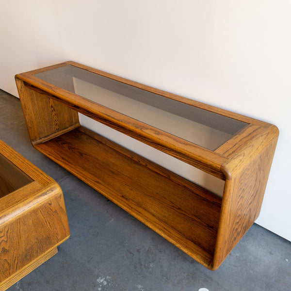 Matching Oak and Glass Console and Coffee Table