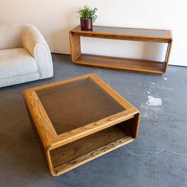 Matching Oak and Glass Console and Coffee Table