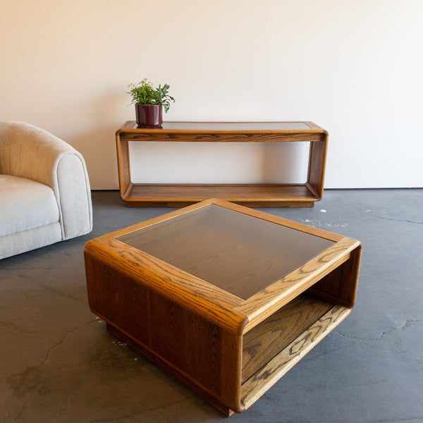 Matching Oak and Glass Console and Coffee Table