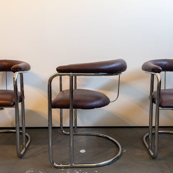 Bent Chrome and Maroon Vinyl Cantilever Chairs