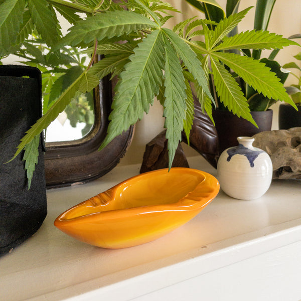 Vintage Orange Swirled Slag Glass Ashtray by L.E. Smith.