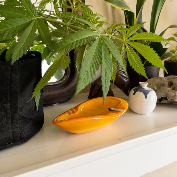 Vintage Orange Swirled Slag Glass Ashtray by L.E. Smith.