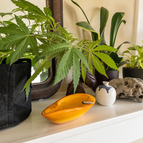 Vintage Orange Swirled Slag Glass Ashtray by L.E. Smith.