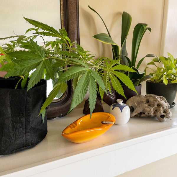 Vintage Orange Swirled Slag Glass Ashtray by L.E. Smith.
