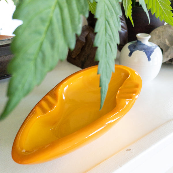 Vintage Orange Swirled Slag Glass Ashtray by L.E. Smith.