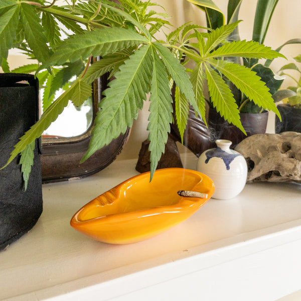 Vintage Orange Swirled Slag Glass Ashtray by L.E. Smith.