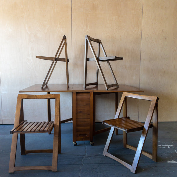 Romanian Drop Leaf Dining Table with Four Stow Away Chairs