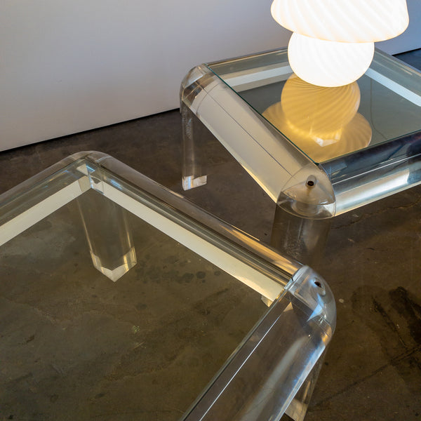 Lucite and Glass Post Modern Side Tables