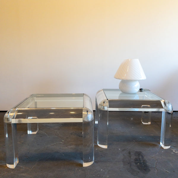 Lucite and Glass Post Modern Side Tables