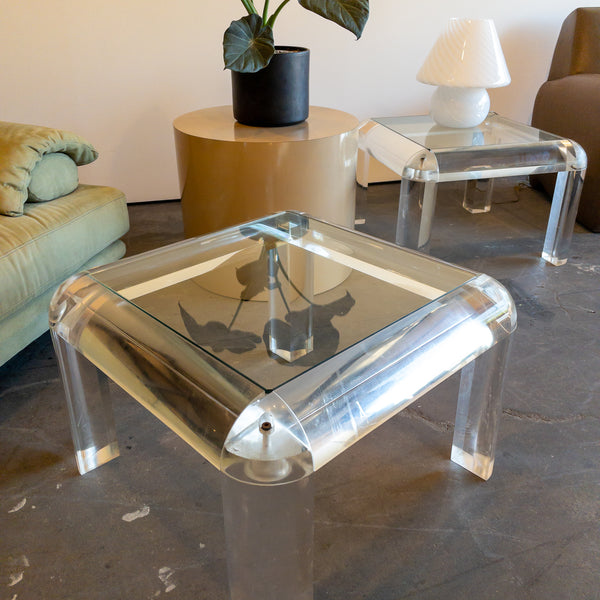 Lucite and Glass Post Modern Side Tables
