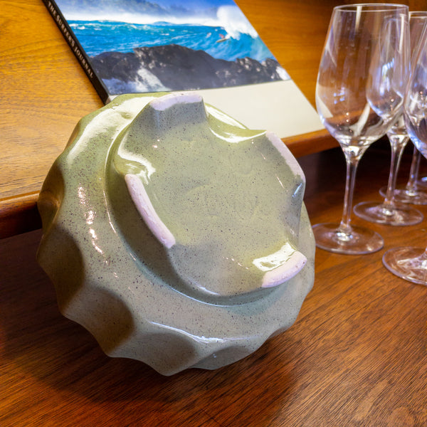 Mid Century Green Speckled Ceramic Planter Dish