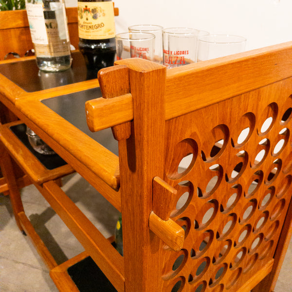 Mid Century Danish Teak Bar Cart With Removable Trays