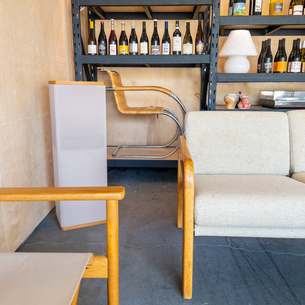 Scandinavian Cream Tweed and Blonde Wood Loveseat