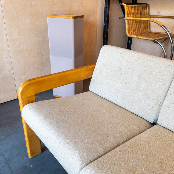 Scandinavian Cream Tweed and Blonde Wood Loveseat