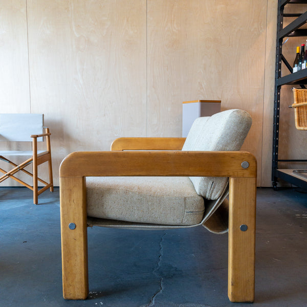 Scandinavian Cream Tweed and Blonde Wood Loveseat