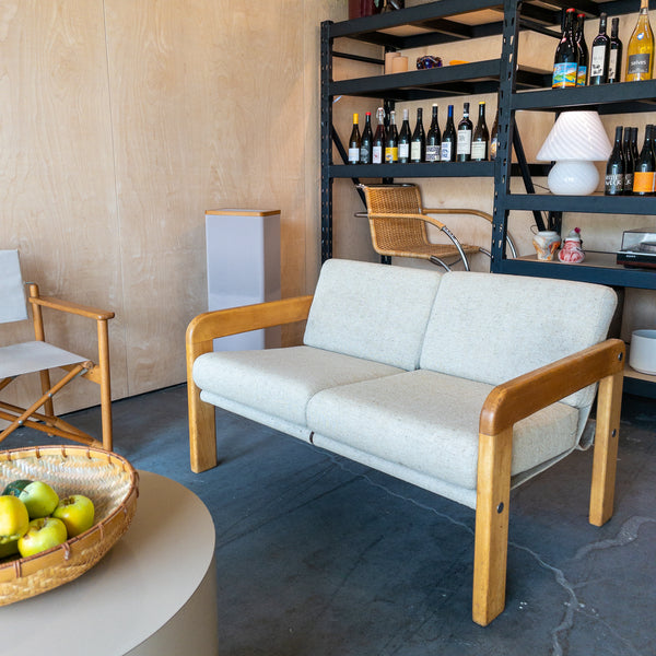 Scandinavian Cream Tweed and Blonde Wood Loveseat