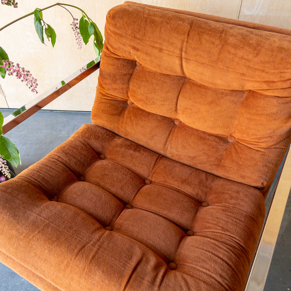 Milo Baughman Style Orange and Chrome Lounge Chair