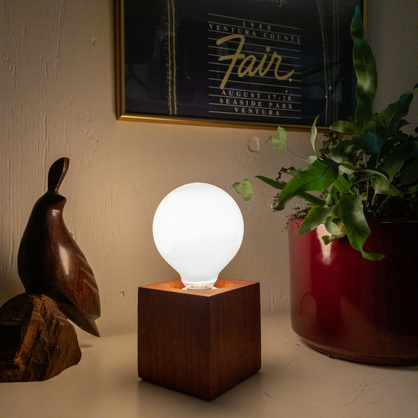 Vintage Mid Century Teak Cube Table Lamp