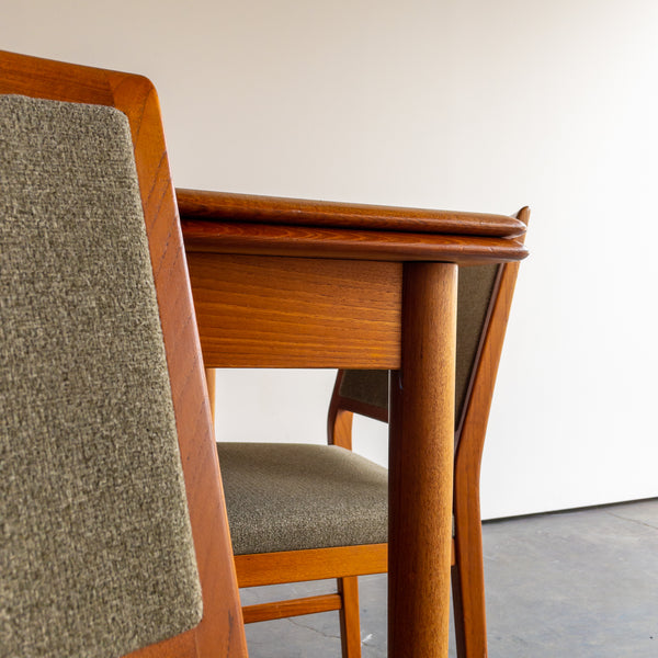 Danish Teak Dining Table and Sage Green Tweed Chairs
