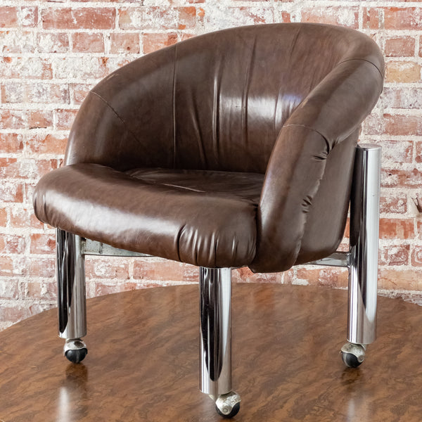 Mid Century Faux Leather Rolling Cocktail Chairs by Cal-Style
