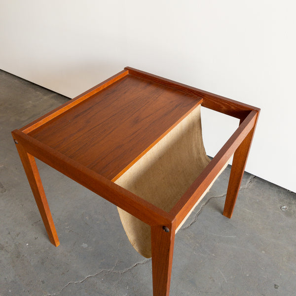 Danish Teak Side Table with Magazine Rack