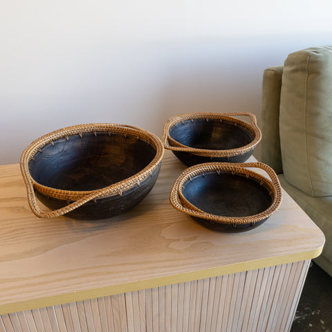 Wood and Rattan Nesting Bowls