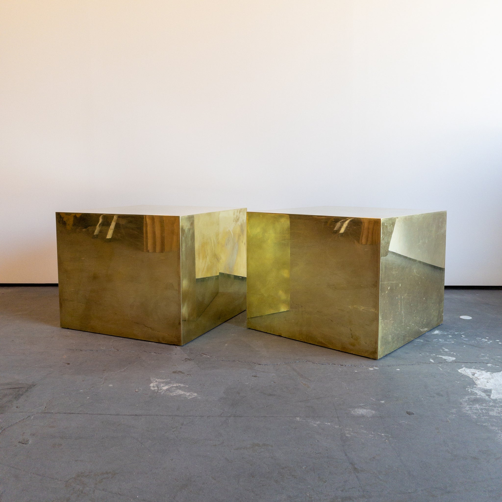 Polished Brass Cube Side Tables