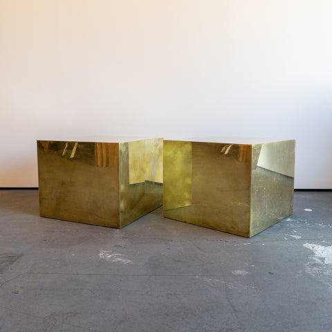 Polished Brass Cube Side Tables