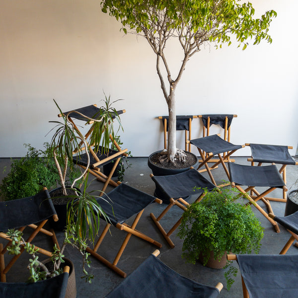 Black Canvas and Wood Folding Stools