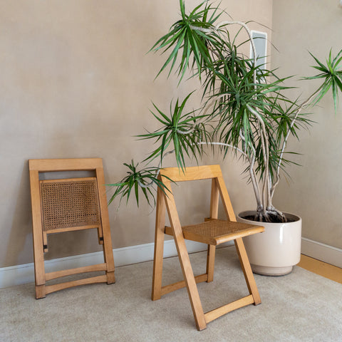 70s Wood and Cane Folding Chairs