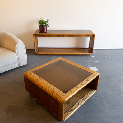 Matching Oak and Glass Console and Coffee Table