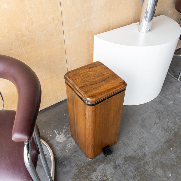 Vintage Art Deco Flip Top Oak Trash Can by Hamilton