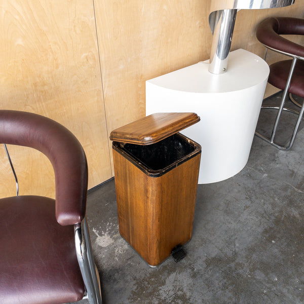 Vintage Art Deco Flip Top Oak Trash Can by Hamilton