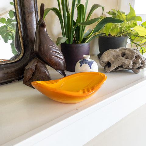 Vintage Orange Swirled Slag Glass Ashtray by L.E. Smith.