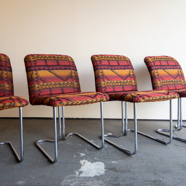 Tubular Chrome and Southwest Dining Chairs