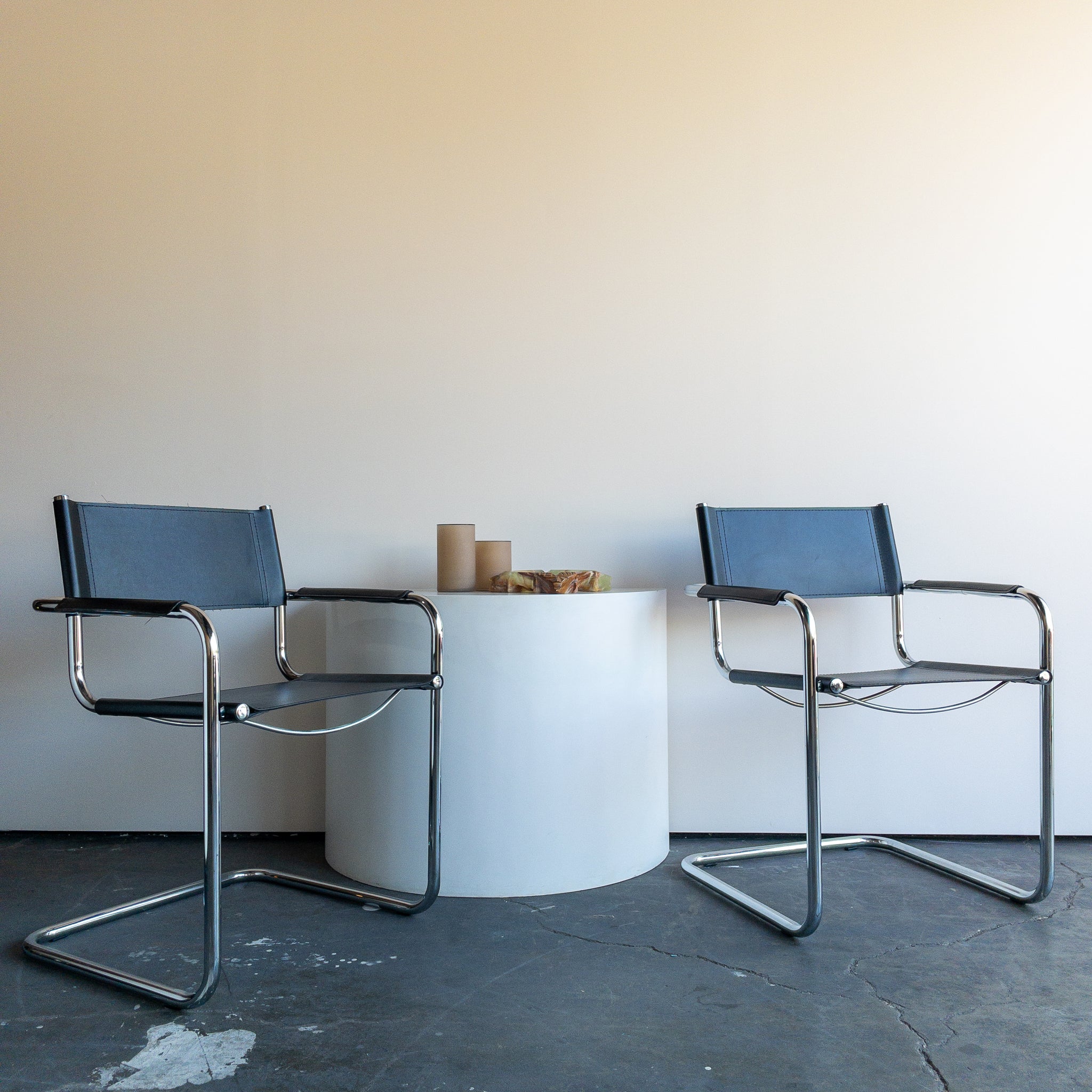 Italian Leather and Chrome Cantilever Chairs