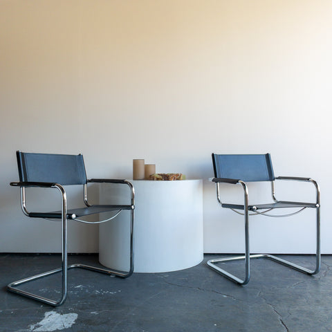 Italian Leather and Chrome Cantilever Chairs