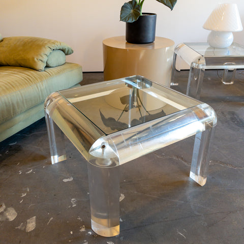 Lucite and Glass Post Modern Side Tables