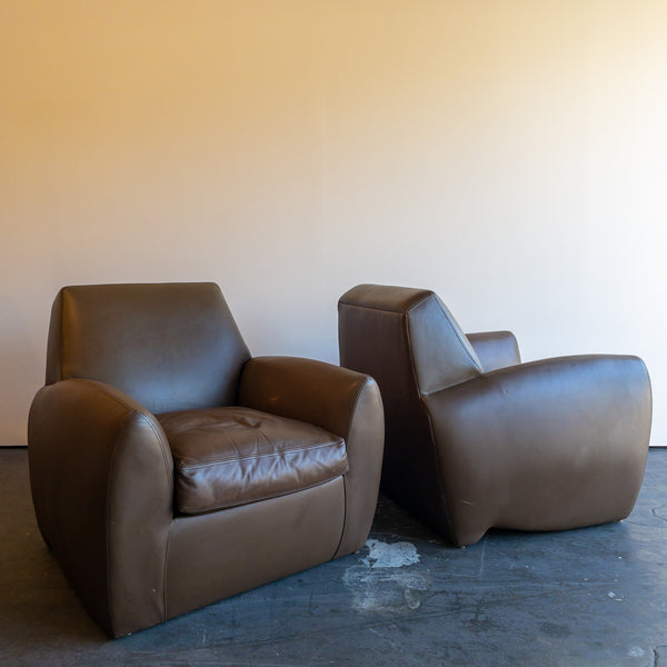 Dakota Jackson Ke-Zu Leather Deco Style Club Chairs