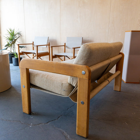 Scandinavian Cream Tweed and Blonde Wood Loveseat