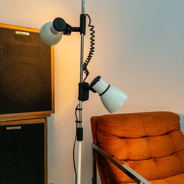 Vintage White and Chrome Twin Spotlight Floor Lamp