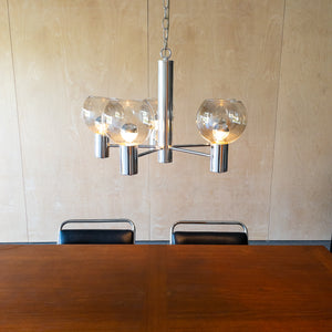 Vintage Mid Century Chrome and Smoked Glass Chandelier