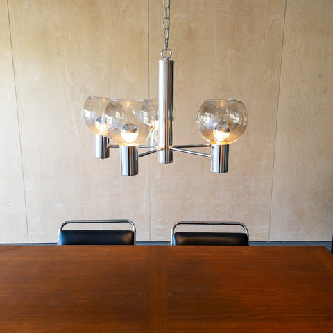 Vintage Mid Century Chrome and Smoked Glass Chandelier