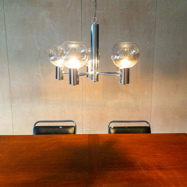 Vintage Mid Century Chrome and Smoked Glass Chandelier