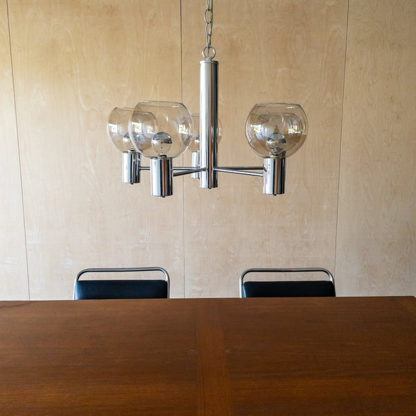 Vintage Mid Century Chrome and Smoked Glass Chandelier