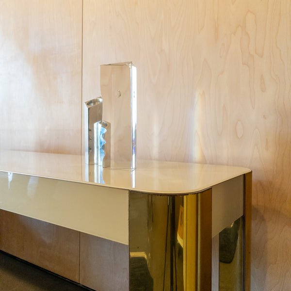 Cream Lacquer and Brass Console Table